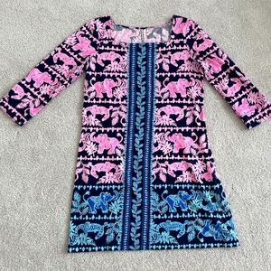 NWOT Lilly Pulitzer Pink & Navy Elephant Print Longsleeve Dress - Size Medium